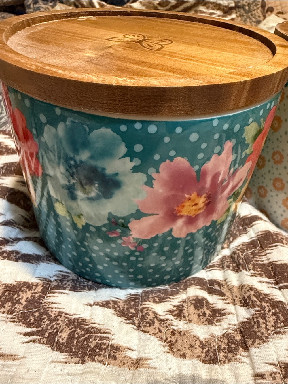 Floral Ceramic Storage Canister Set with Wood Lids - Multicolor - Picture 3 of 6